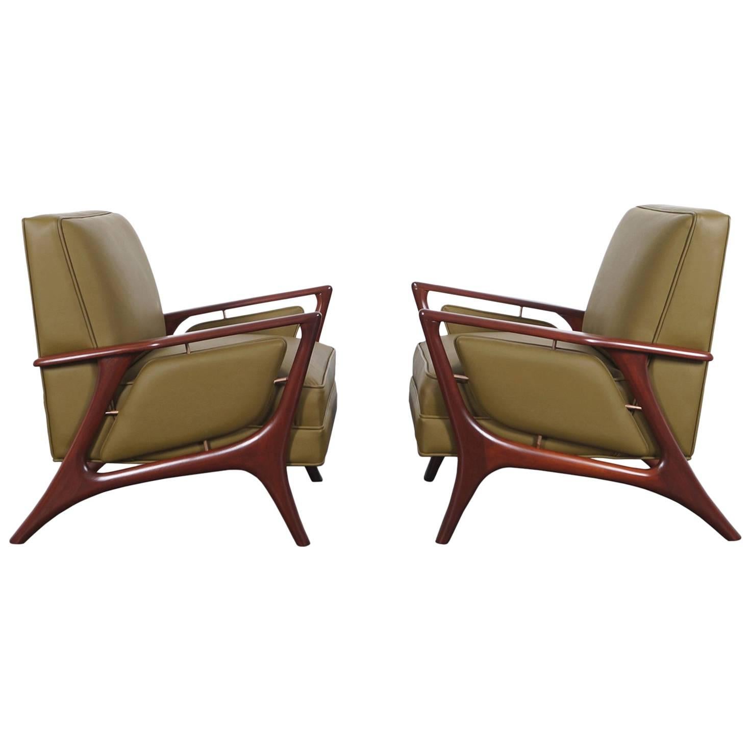 Mid-Century Leather Lounge Chairs by Eugenio Escudero
