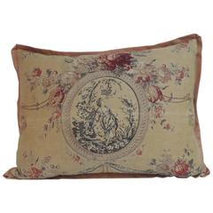 19th Century French Toile Linen Decorative Large Pillow