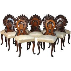 Set of Ten Black Forest Style Austrian Open Worked Backed Carved Side Chairs 8