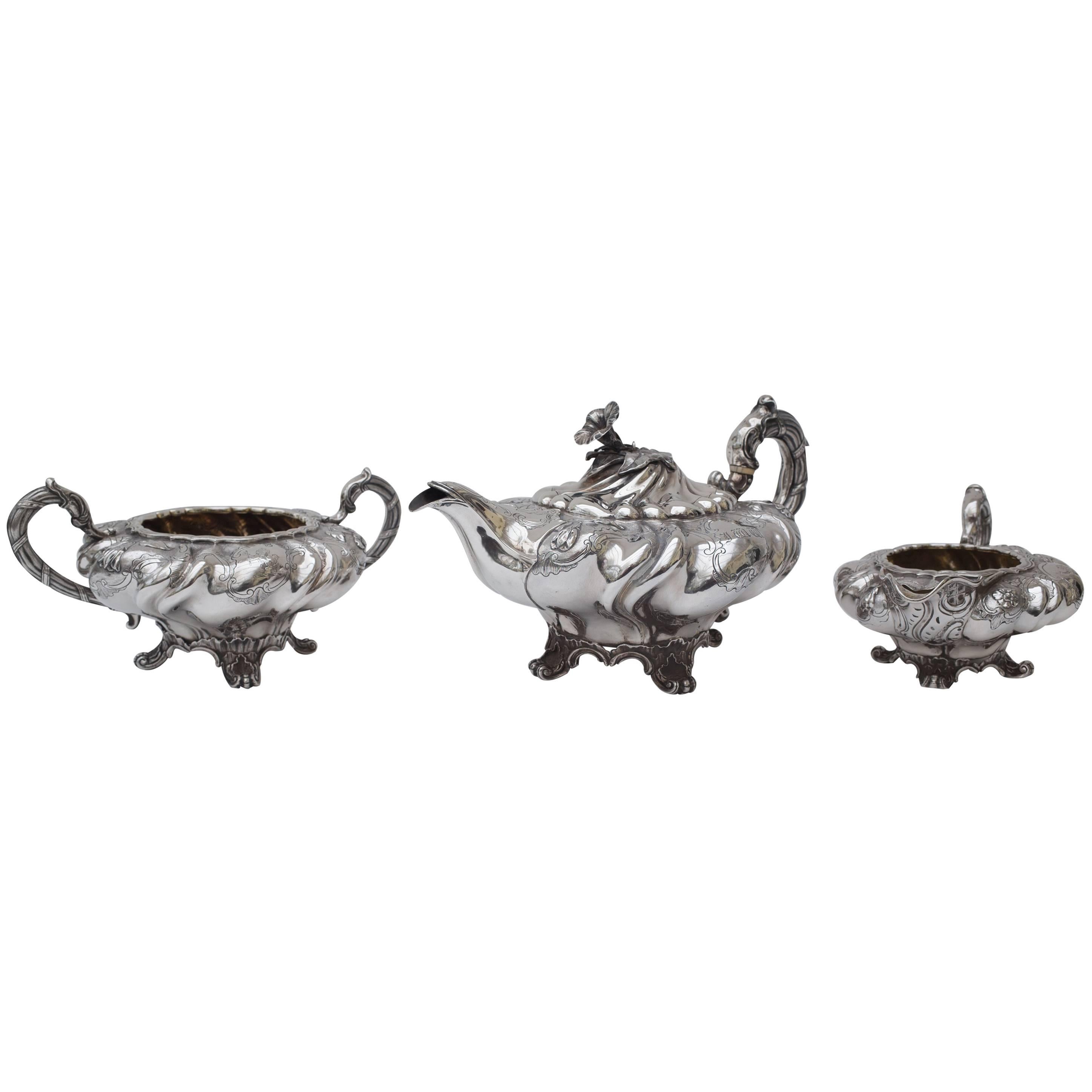 19th Century William IV Charles Emes Three-Piece Silver Tea Set For Sale