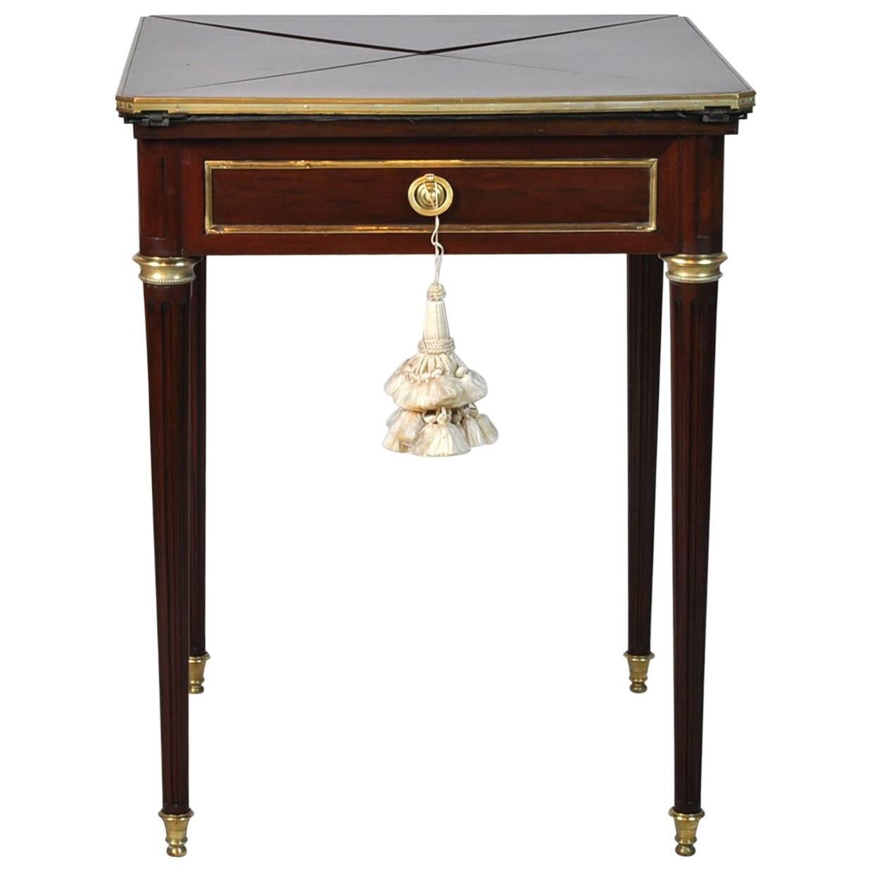 French Louis XVI Style Two-Drawer Handkerchief Game Table with Felt Interior