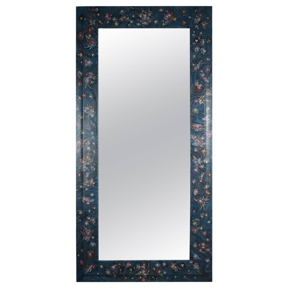 Full Length Decoupage Mirror in Blue For Sale
