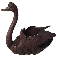 Antique Black Forest Wooden Swan with Articulated Head and Neck