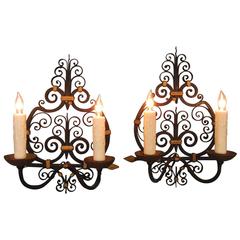 19th Century Italian Mediterranean Iron and Gilt Scroll Sconces Four Available