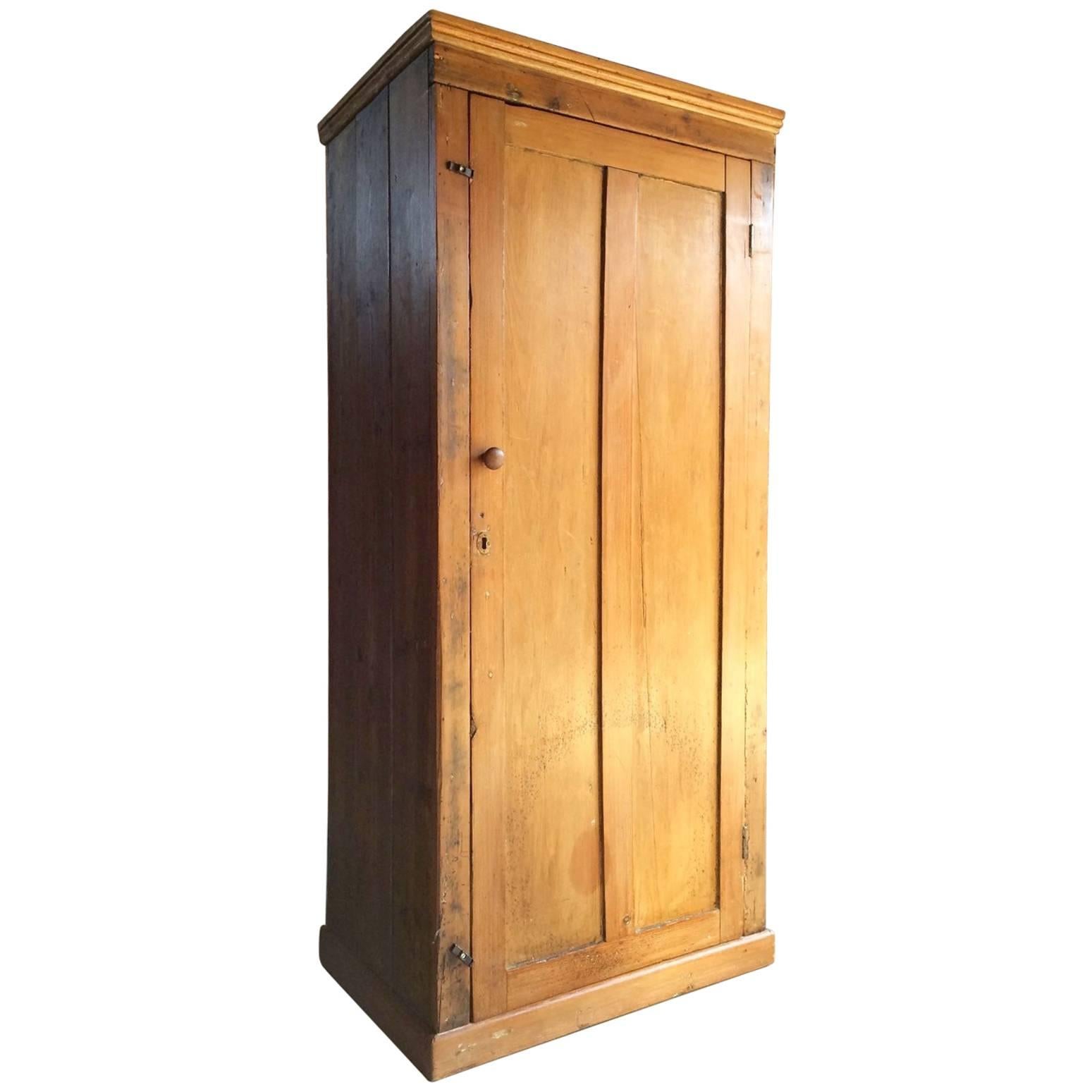 Antique Hall Cupboard Cabinet Solid Pine Victorian, 19th Century
