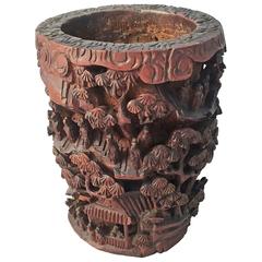 Chinese Brush Pot of Carved Bamboo