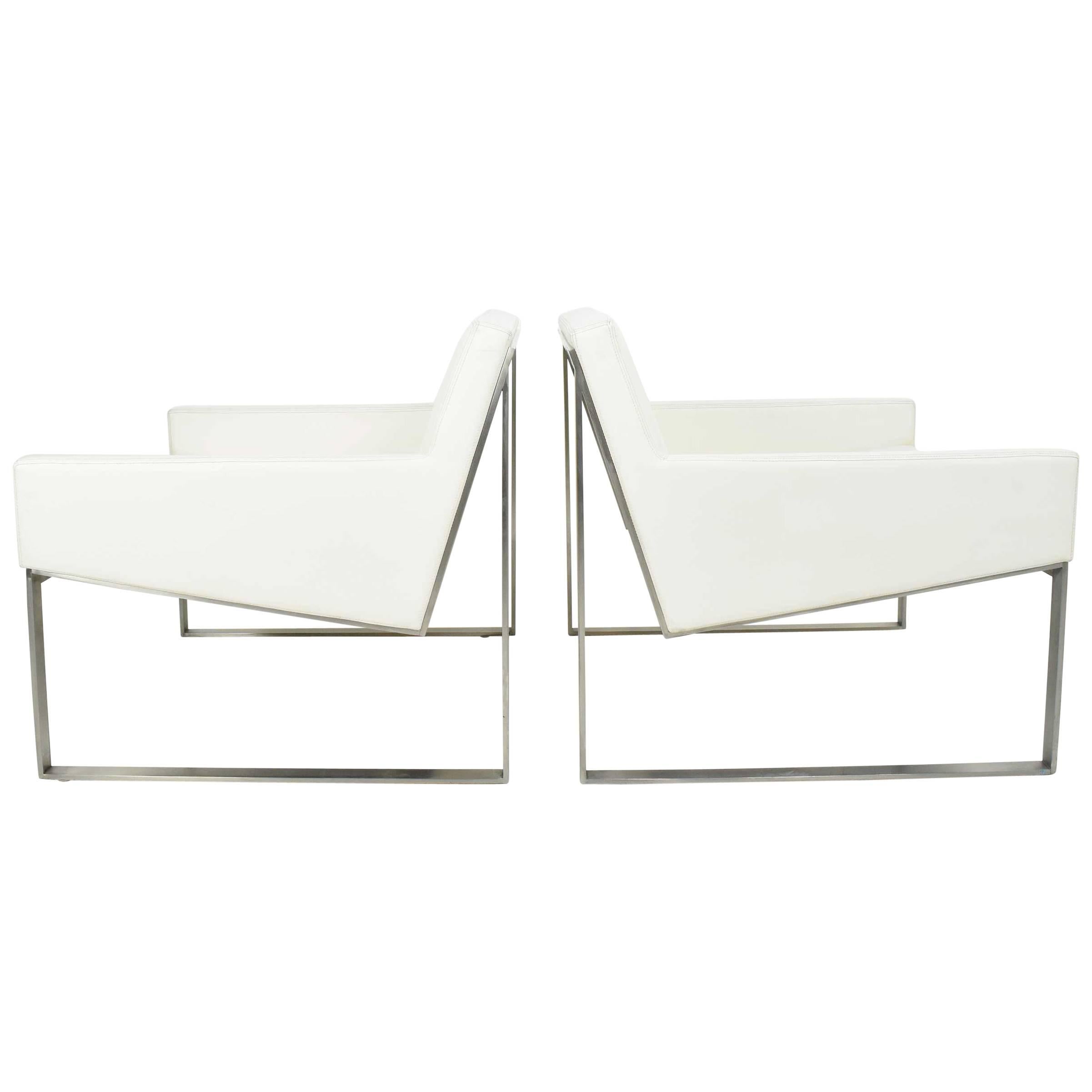 Pair of B3 White Leather Lounge Chairs by Fabien Baron for Bernhardt