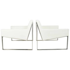 Pair of B3 White Leather Lounge Chairs by Fabien Baron for Bernhardt