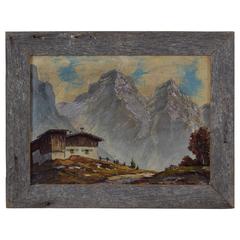 Austrian Oil Painting, "Mountains, " Second Quarter of the 20th Century