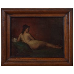 French Reclining Nude in a Walnut Frame, 19th Century