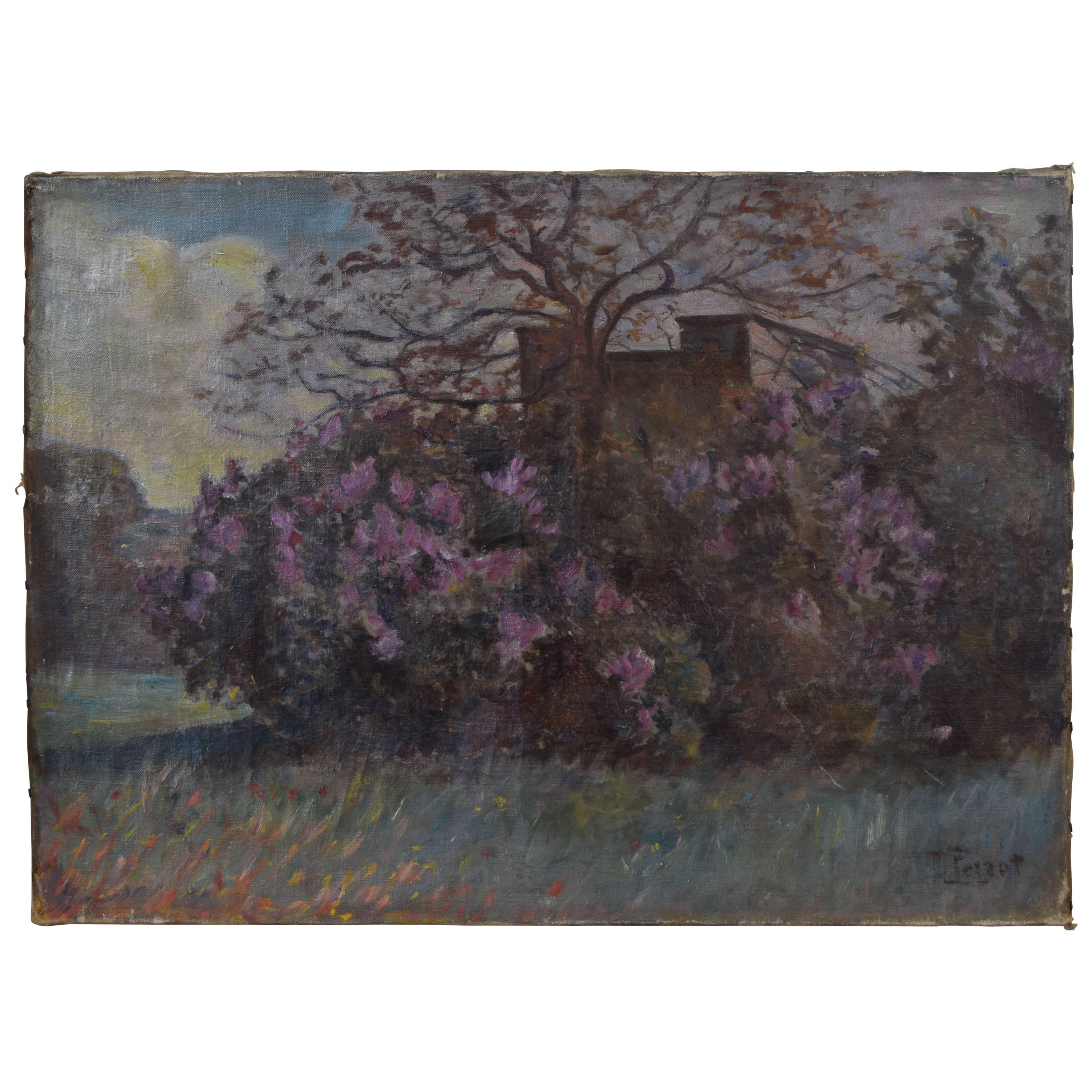 French Oil on Canvas, Villa, Second Half of the 19th Century For Sale
