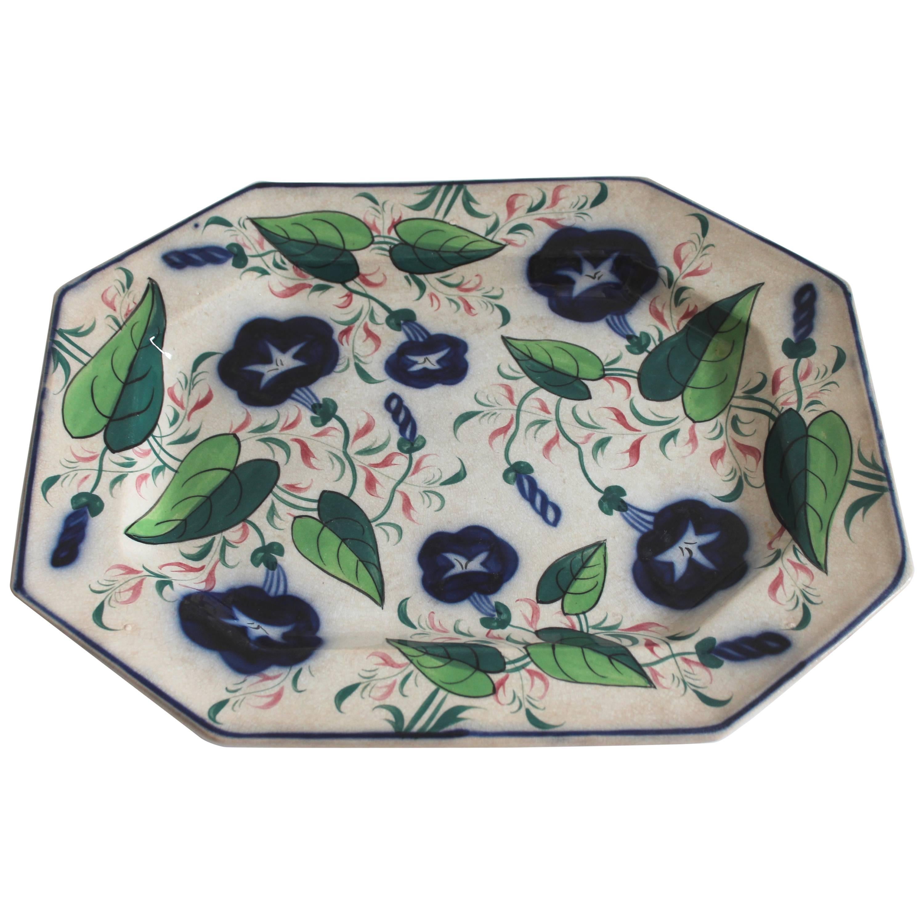 Early 19th Century Rare Morning Glory Flo Blue Platter