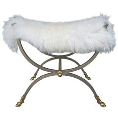 Vintage Italian Vanity Bench with Brass Hoof Feet in the Style of Jansen 4