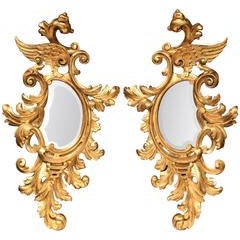 Pair of Mid-19th Century French Louis XV Carved Gilt Rococo Mirrors with Wings 9