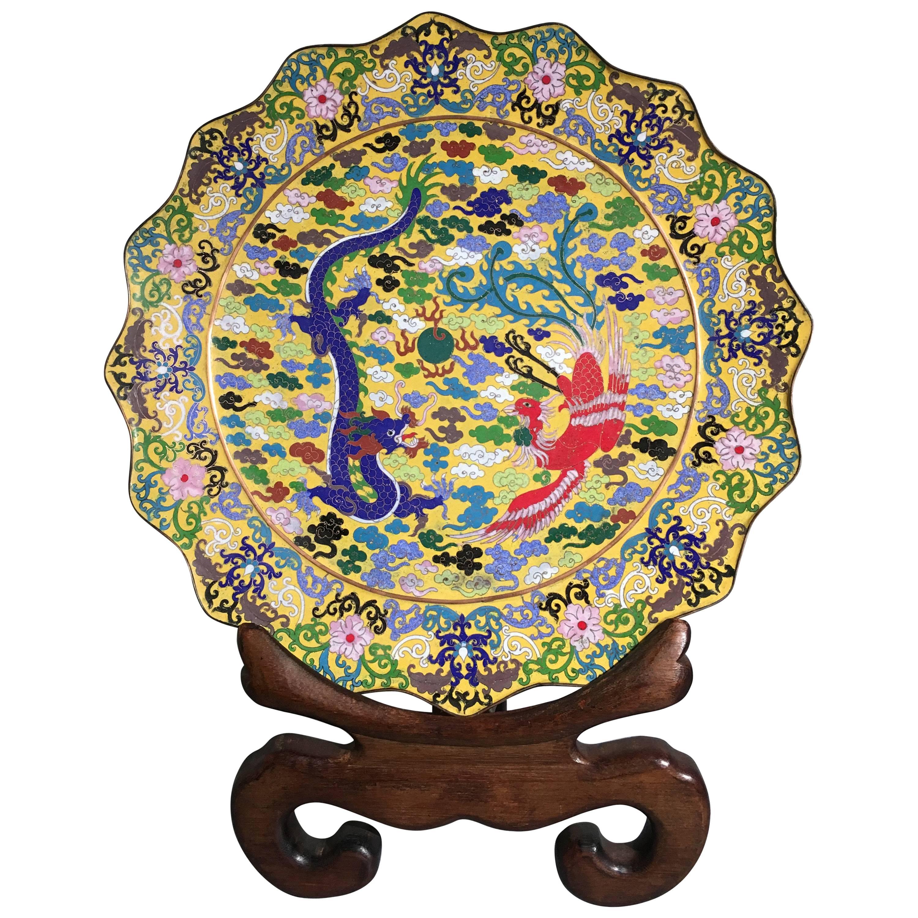 Large Chinese Yellow Cloisonné Charger, Republic Period, circa 1930s