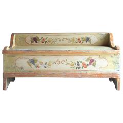 Antique Continental French Painted Box Settle, circa 1850