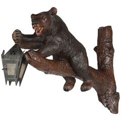 Antique German Black Forest Bear Lantern Sconce