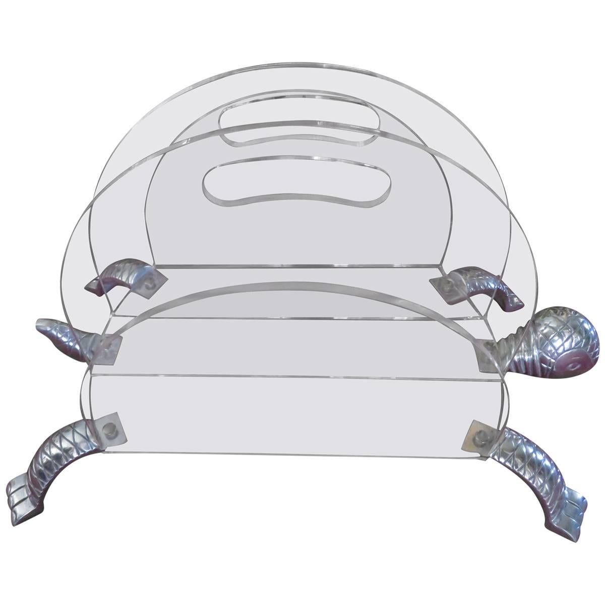 Arthur Court Turtle Portariviste in alluminio e lucite Regency Modern in vendita