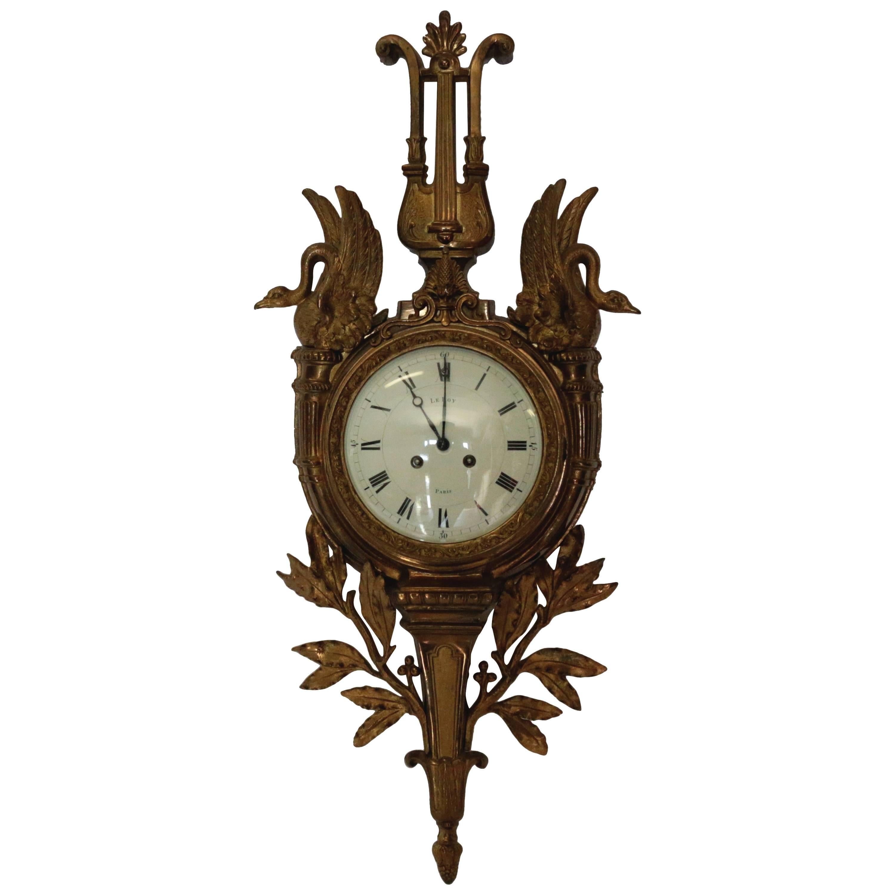 19th Century Empire Bronze Wall Clock Signed by Leroy