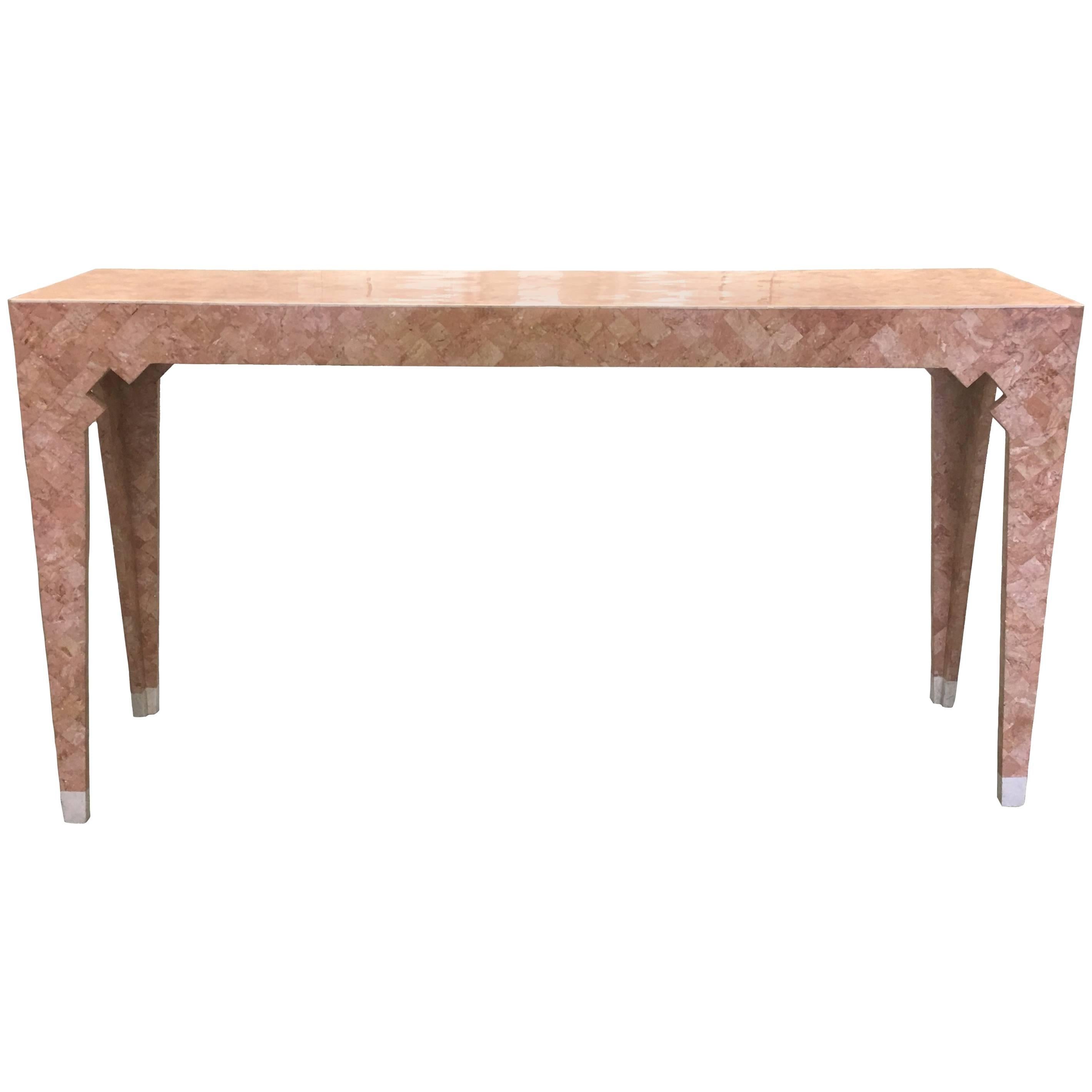 Maitland Smith Pink Tessellated Stone Console Table