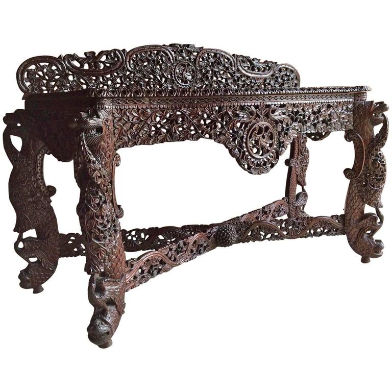 Antique Anglo Indian Carved Hardwood, Indian Console Table