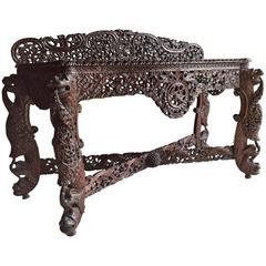 Antique Anglo-Indian Carved Hardwood Console Side Table, 19th Century