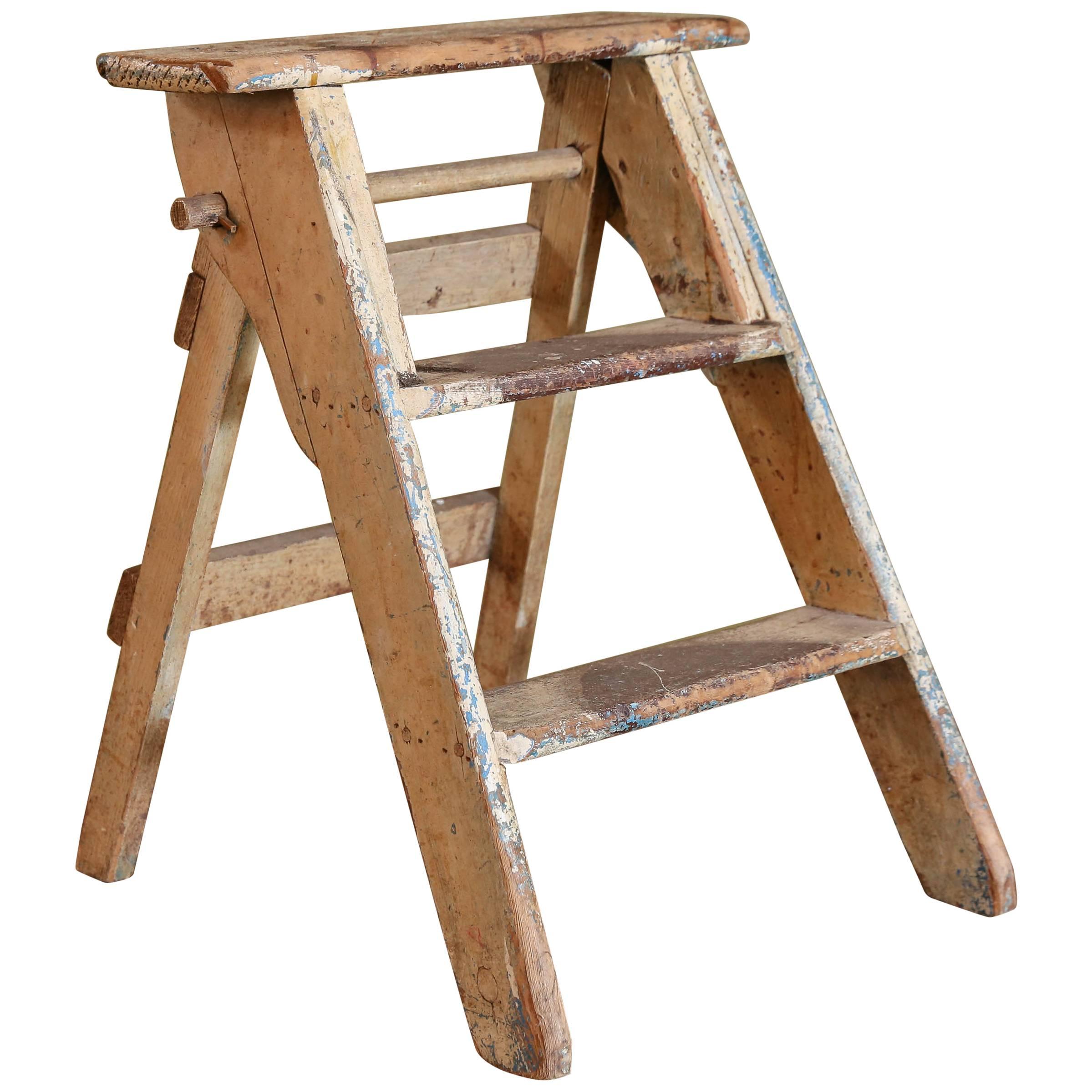 Painted Wood Folding Step Ladder from Belgium, circa 1920