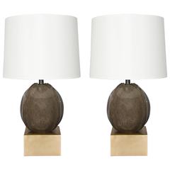 Lotus Bud Lamp 'Smoke Crystal and Brass' by Robert Kuo, Limited Edition 9