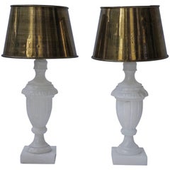 Pair of Alabaster and Copper Table Lamps