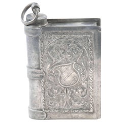 Antique Faux-Book Pewter Flask with Renaissance-Style Engravings