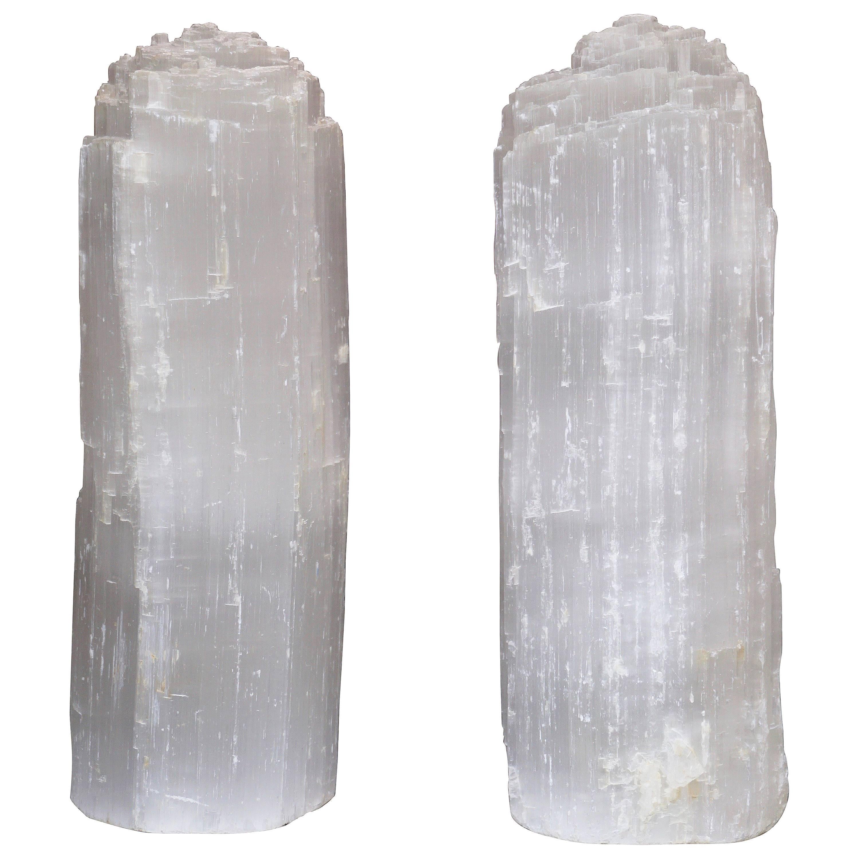 One Selenite Rock Crystal Quartz Table Lamp