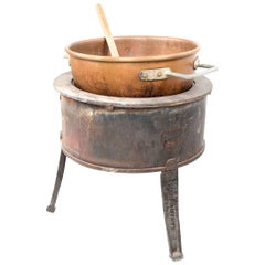 Antique Large Candy-Making Copper Bowl and Gas Burner