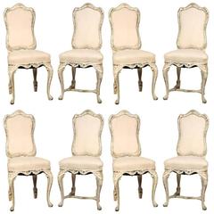 Eight Country French Side Dining Chairs with Hand-Painted Details