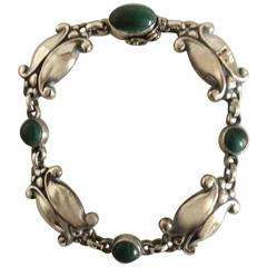 Antique Georg Jensen Sterling Silver Bracelet #11 with Green Stones