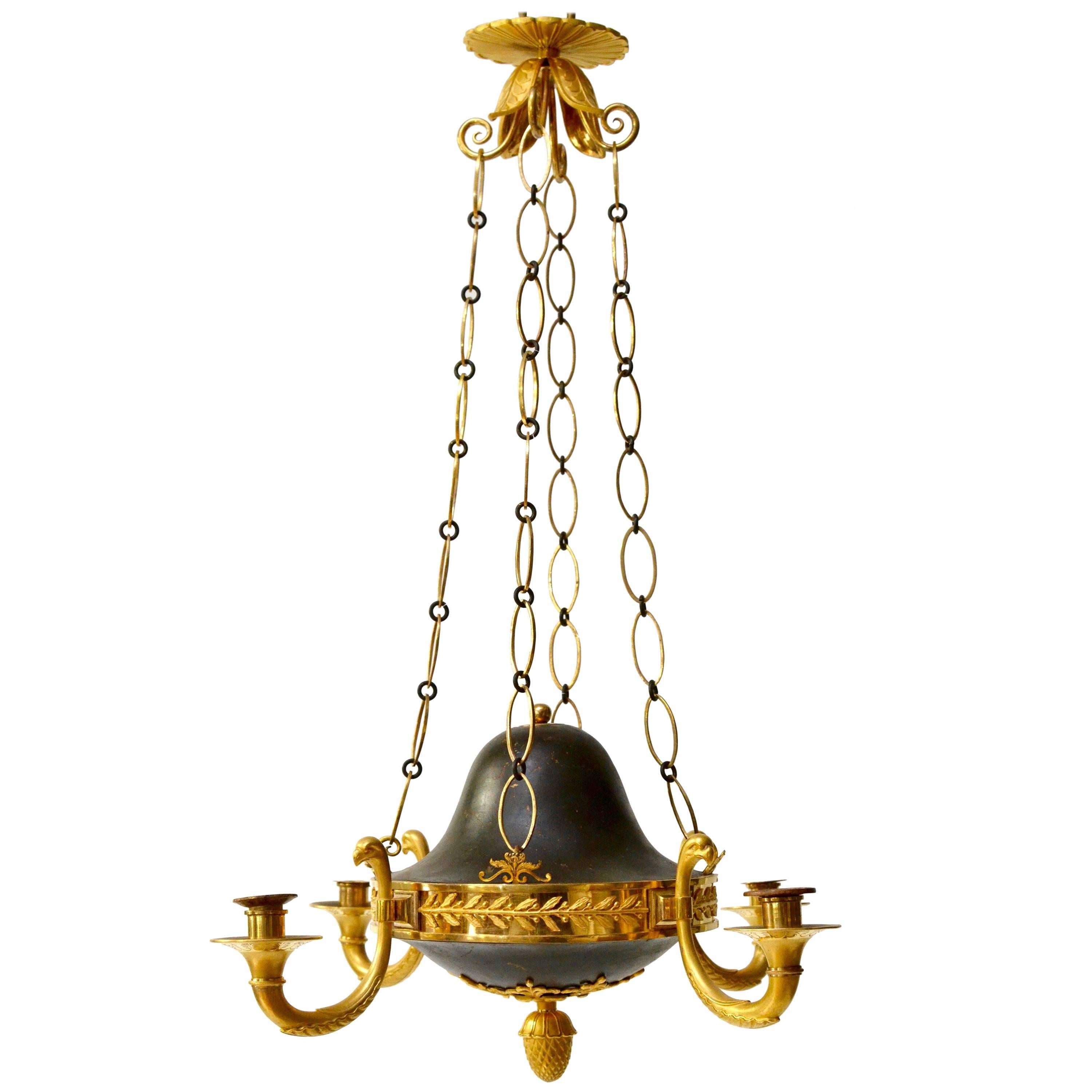 Rare Russian Gilt and Patinated Bronze Chandelier, Empire Period