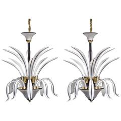 Mid-20th Century Pair of Murano Palm Leaf Chandeliers