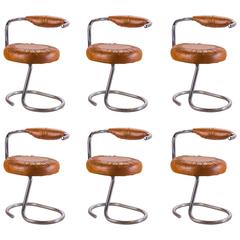 1970s Giotto Stoppino Chair / Stool 'Cobra' Cognac, Set of Six