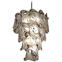 Black and white Murano Glass Chandelier Lamp, 1980s, Made in Italy 