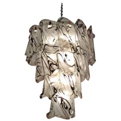 Black and white Murano Glass Chandelier Lamp, 1980s, Made in Italy