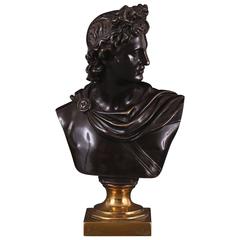 Superb 19th Century Bronze and Gilt Bronze Bust of the God Apollo, Grand Tour