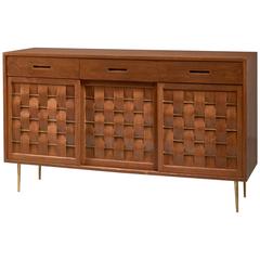 Edward Wormley Woven Credenza with Rare Brass Legs and Details for Dunbar, 1950s