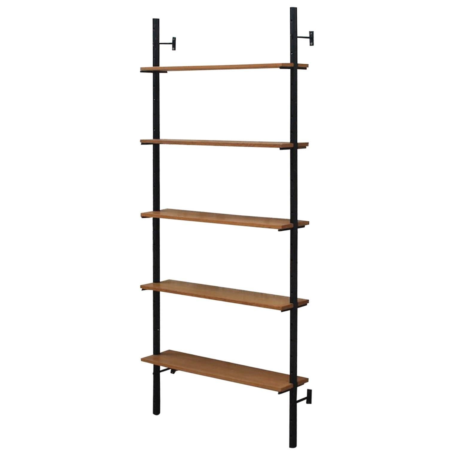 Mid-Century Wall-Unit or Book Shelves Oak and Metal Attributed to Pira, 1960 For Sale