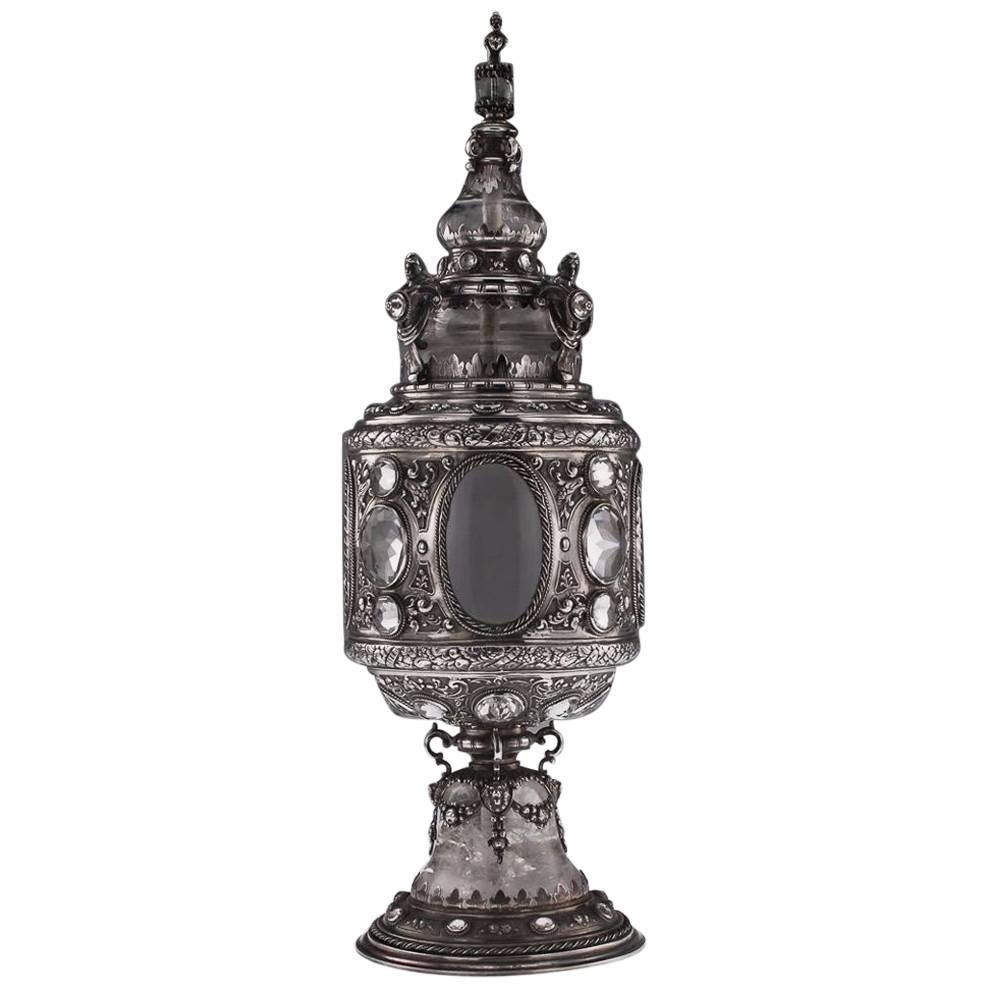 Antique Renaissance Style Solid Silver & Rock Crystal Cup and Cover, circa 1870