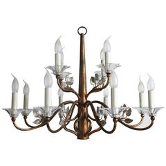 Giovanni Banci Large Twelve-Light Chandelier, Italy, circa 1970s Gilt Iron