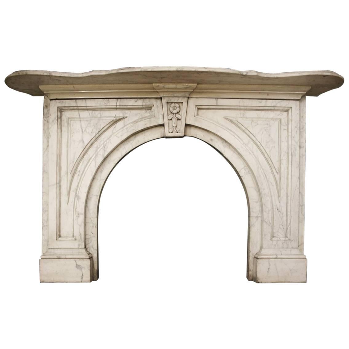 19th Century Mid-Victorian Arched Carrara Marble Fireplace Surround