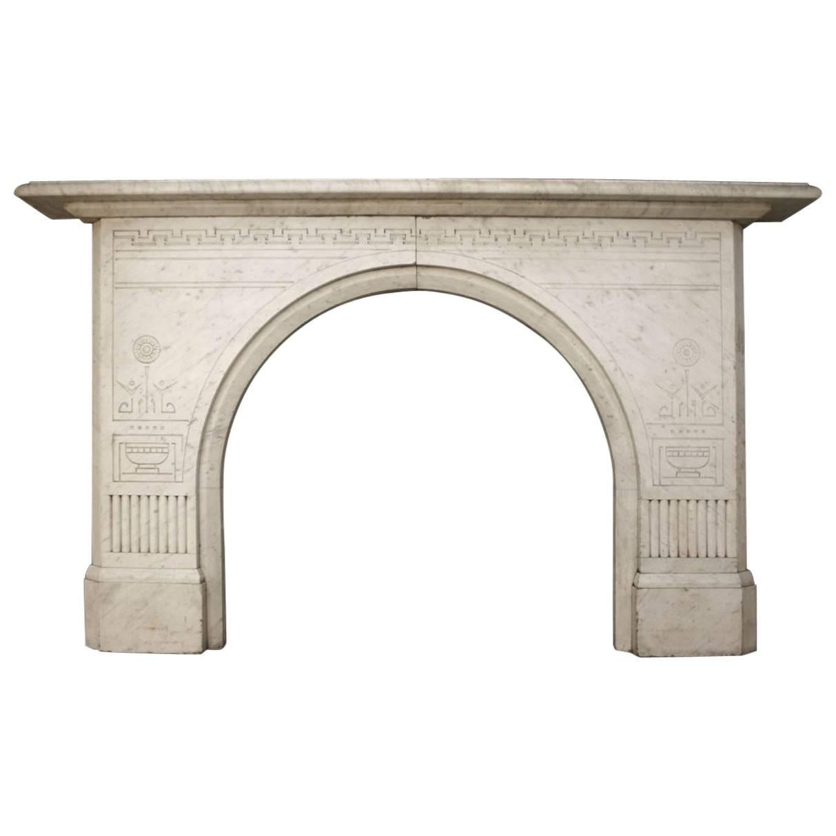 Antique Victorian Arched White Marble Fireplace