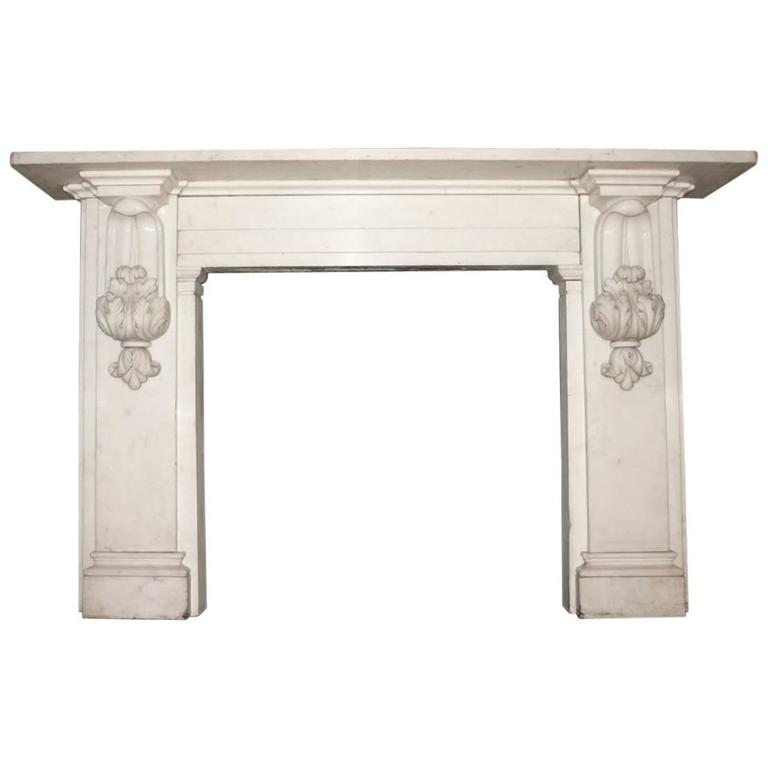 Antique 19th Century Victorian Carved Statuary White Marble Fire Antique 19th Century Victorian Carved Statuary White Marble Fire Surround For