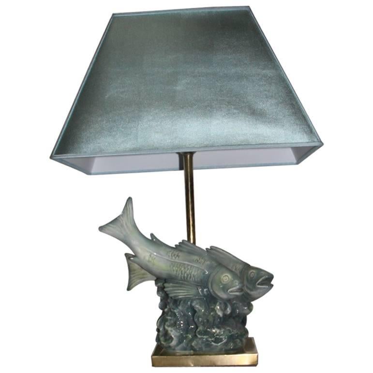 Table Lamp 1960 Cacciapuoti Sculpture of Fish Brass  For Sale