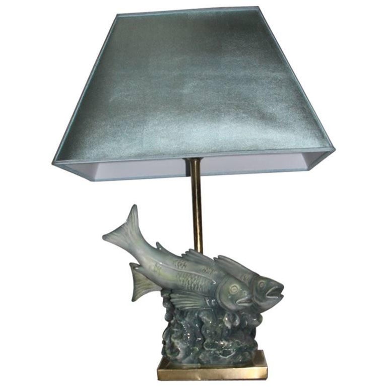 Table Lamp 1960 Cacciapuoti Sculpture of Fish Brass For Sale at 1stDibs