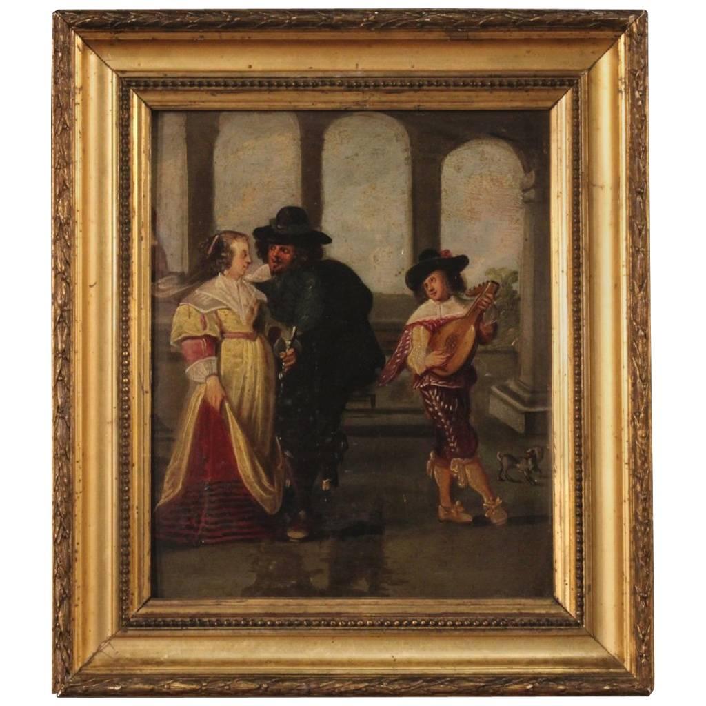 19th Century French Painting Gallant Scene With Musician